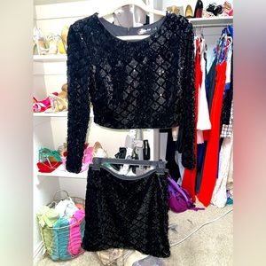 Black sequence crop top with skirt